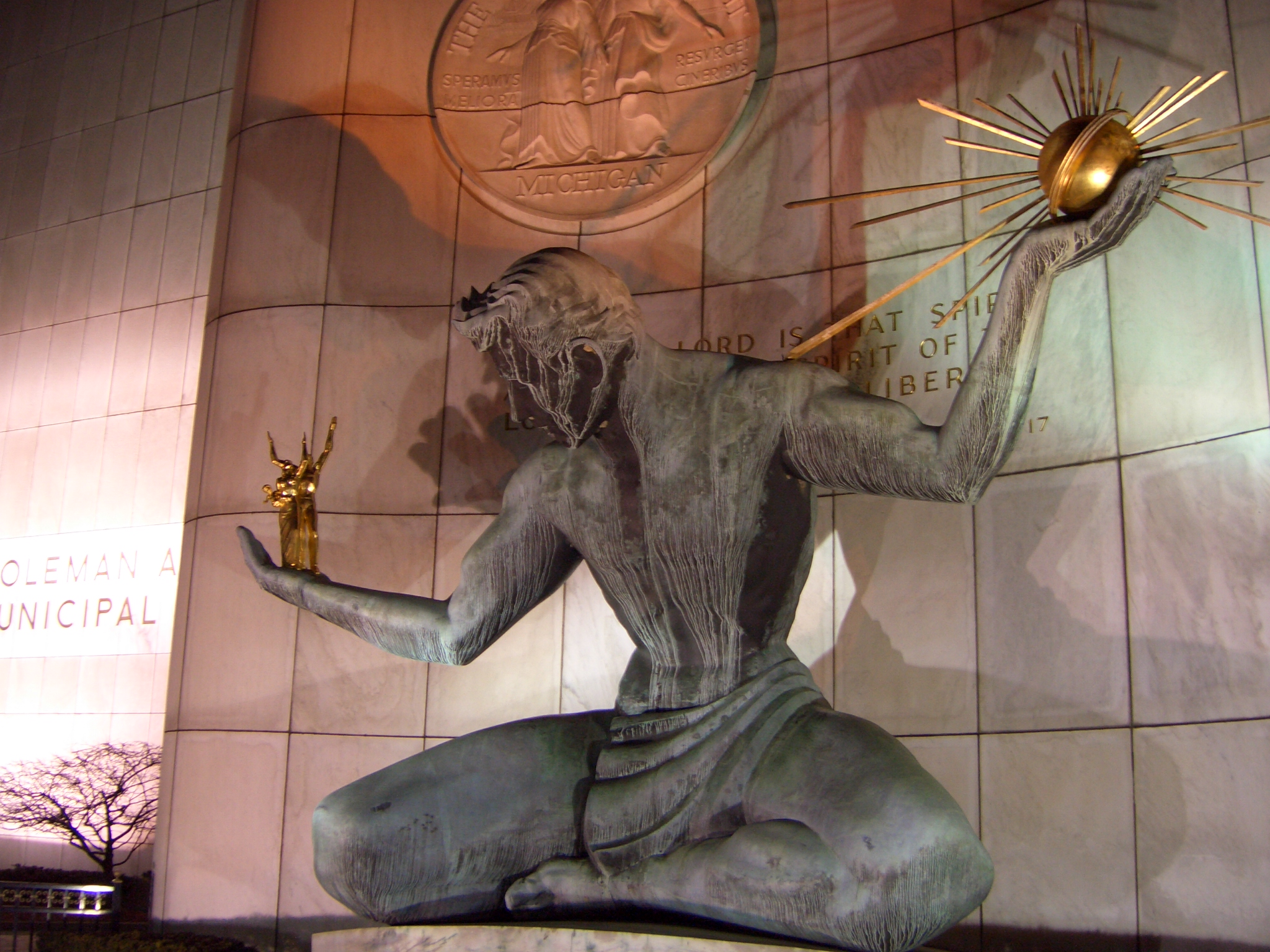 the-spirit-of-detroit-sculpture-at-night