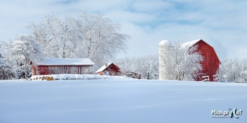 Fresh Winter snow on a historic Michigan Farm