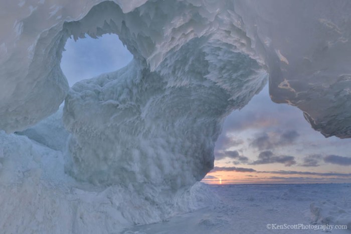 Lake Michigan Ice Cave Sunset by Ken Scott