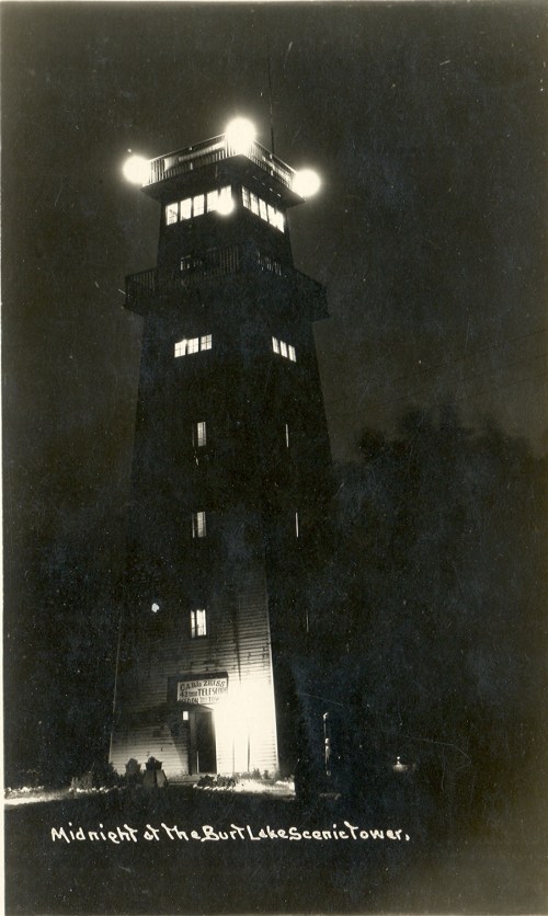 Cheboygan Indian River MI The Burt Lake Scenic Tower at Night This Tower had an early Carl Zeiss 42 Power Telescope for patrons to use, which was a very big deal