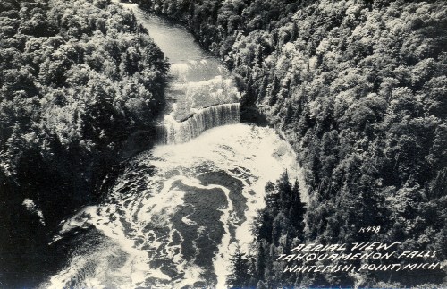 Newberry MI UP RPPC Aerial View Upper Tahquamenon Falls near Whitefish Point LL Cook K-498 Postmarked 1948