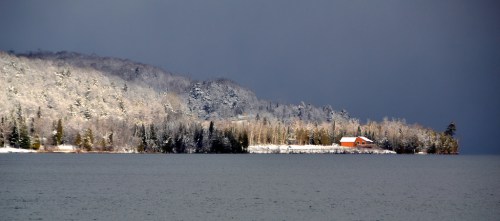 Munising, Mi. Lake effect clouds just off shore today.