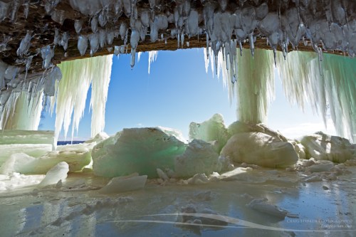 Icicles on cave - Grand Island Ice Curtains on Lake Superior - Munising, Michigan