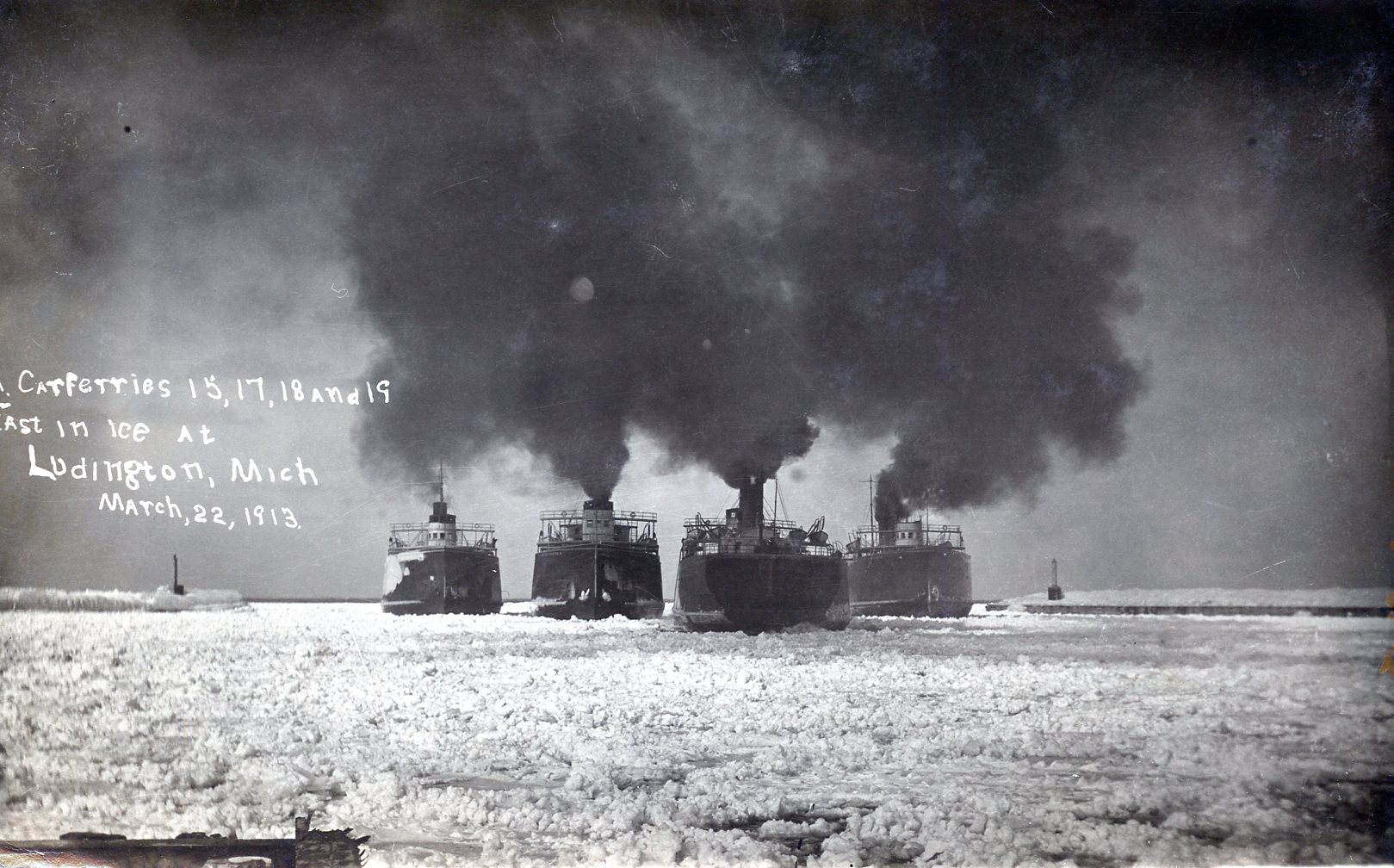 Carferries Icebound in Ludington 1913