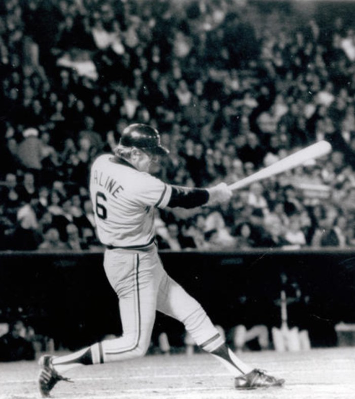 Detroit Tigers Al Kaline takes a swing