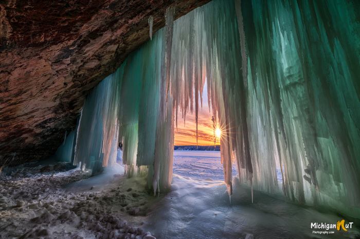 Grand Island Ice Cave Sunrise by Michigan Nut Photography