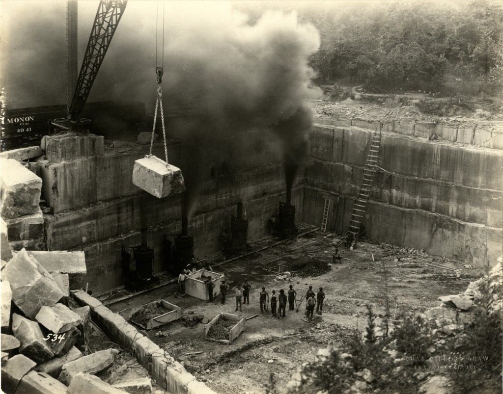 Removing a Limestone block from the quarry