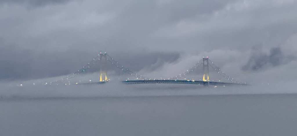 Mackinac Bridge in Fog by Joe Lieghio