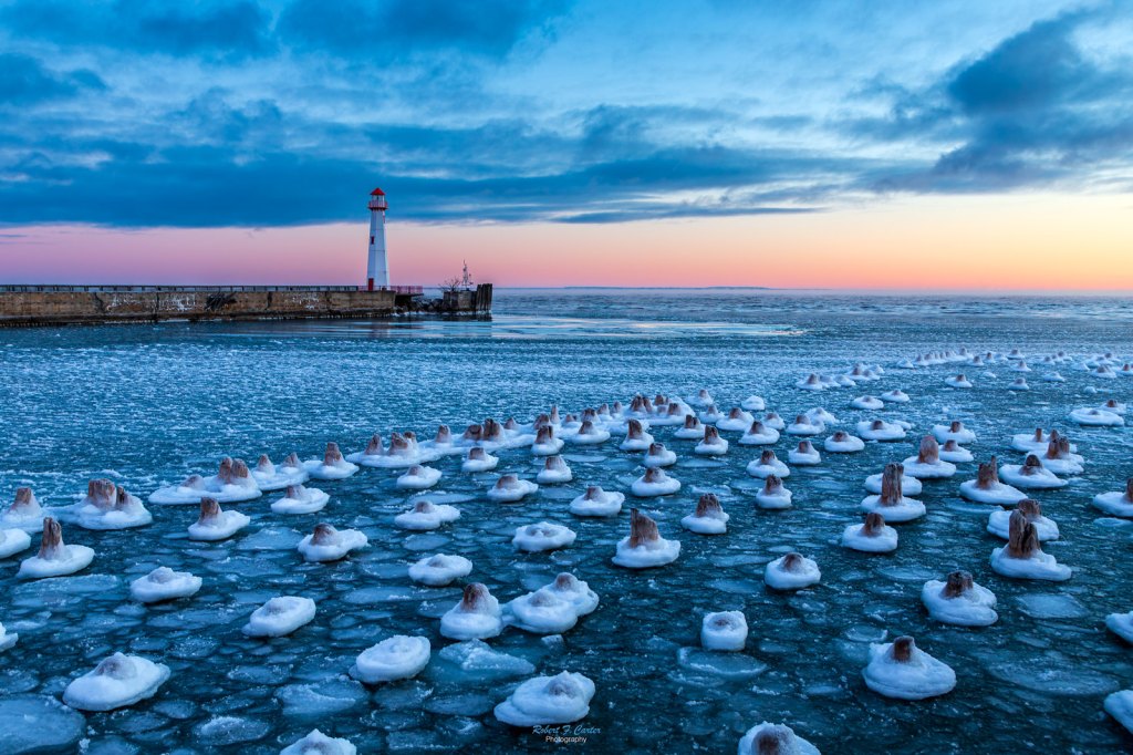 Frigid Sunrise at Wawatam Light by Robert F Carter