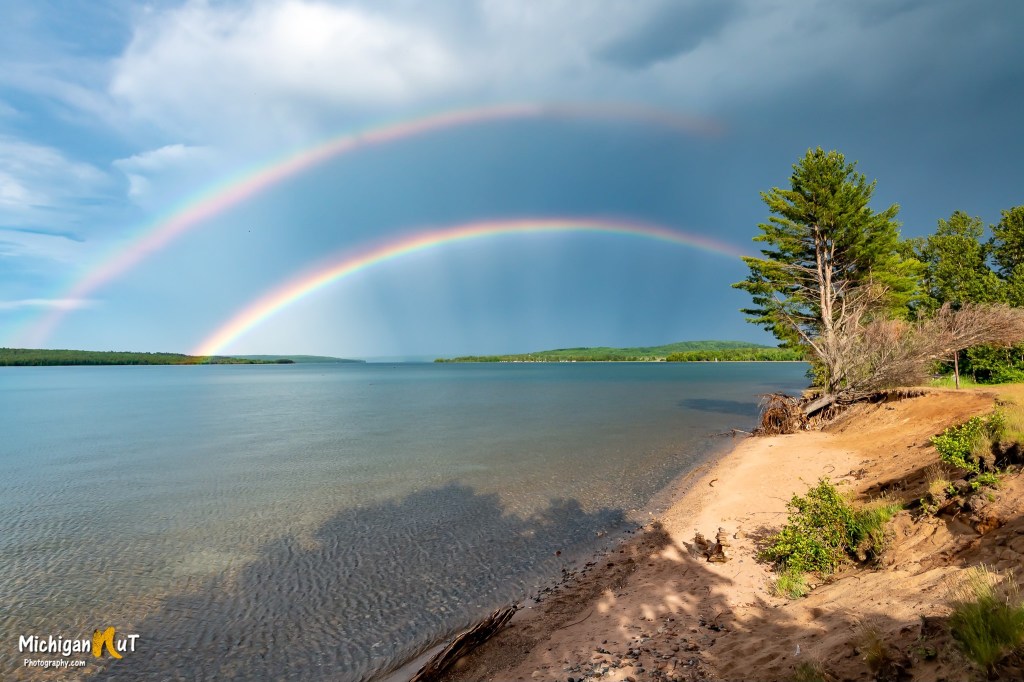 Double Rainbow over Munising Bay by Michigan Nut Photography