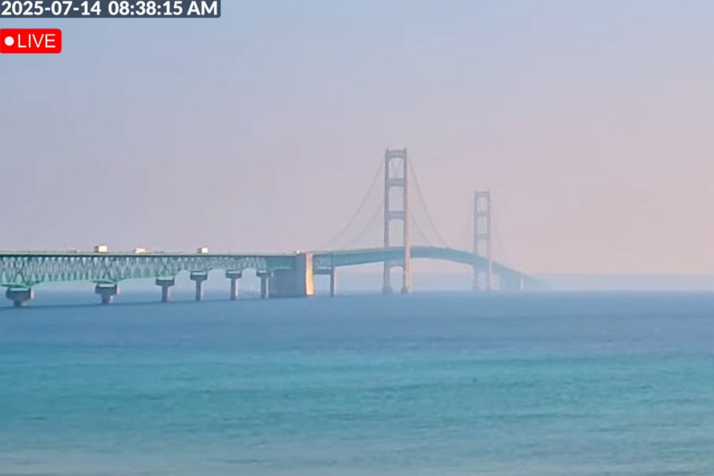 Mackinac Bridge Haze July 14 by Riviera Motel of Mackinac City