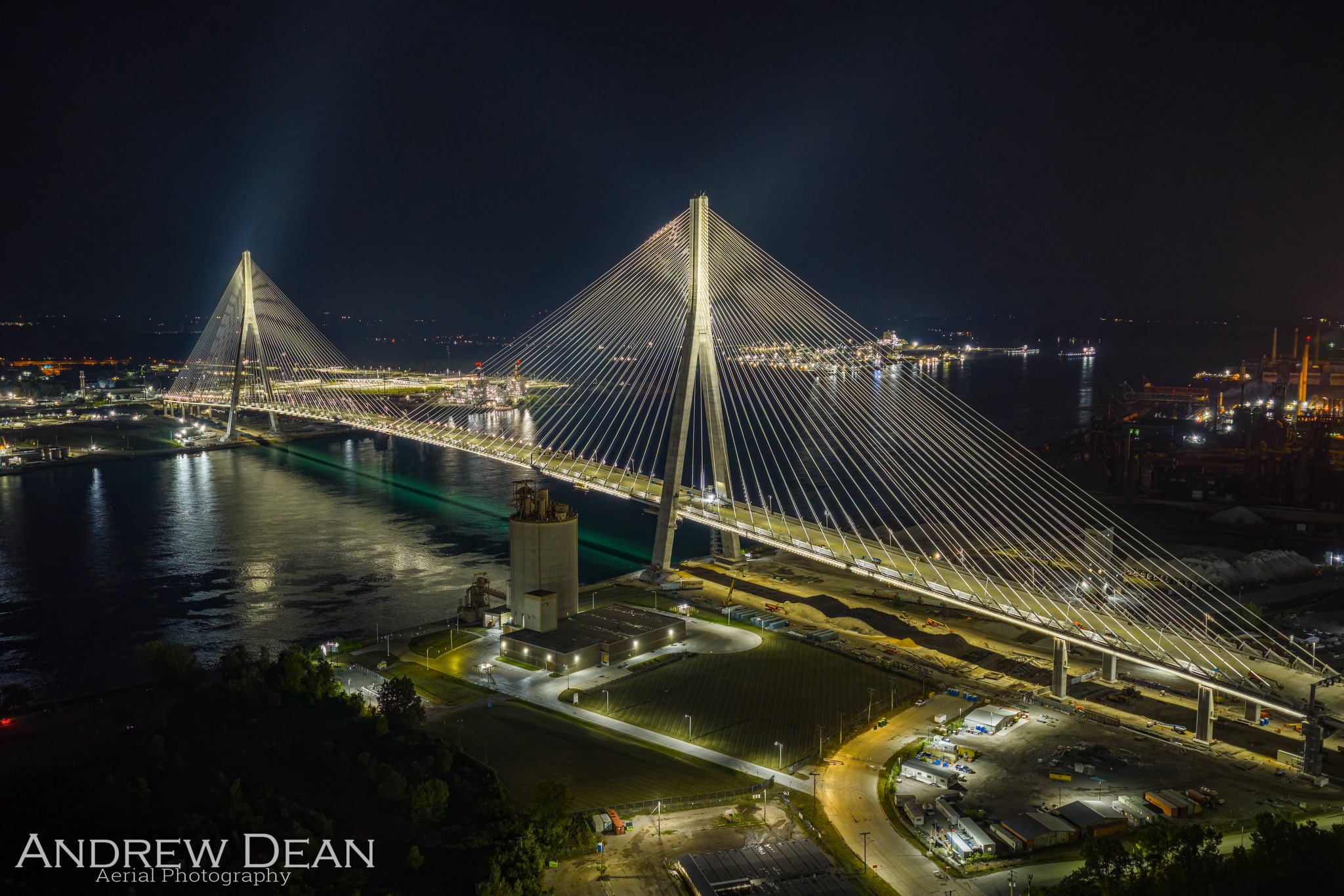 Gordie Howe International Bridge lights the night! by Andrew Dean Aerial Photography