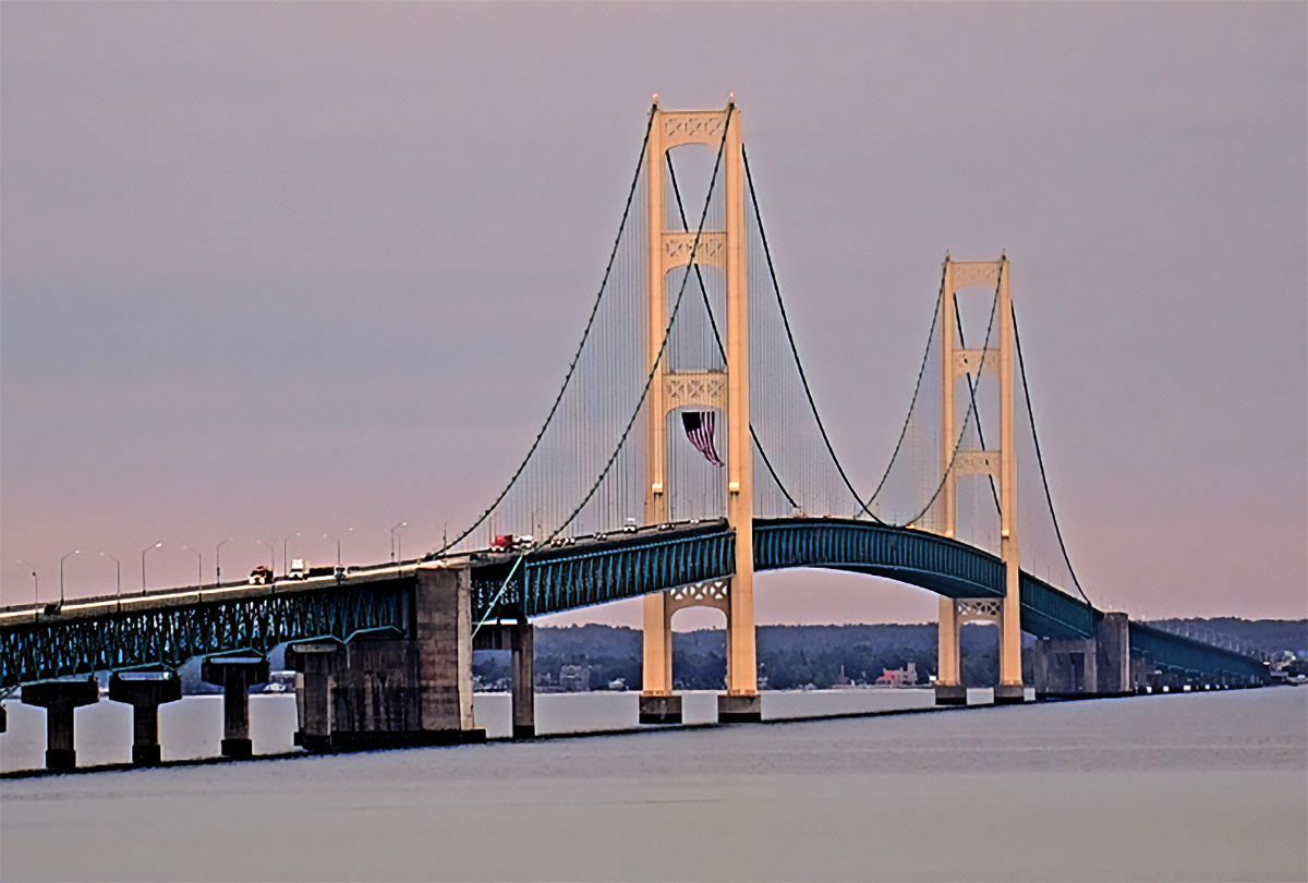 Old Glory from the South Tower of Mackinac Bridge by MightyMac