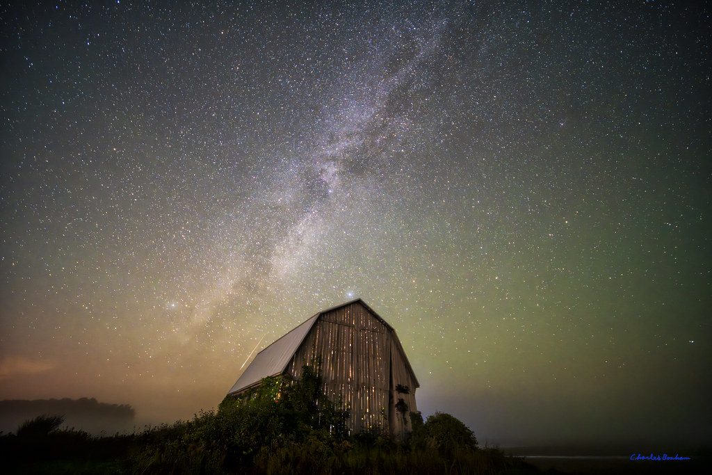 Thumb Barn Milky Way & Meteor by Charles Bonham