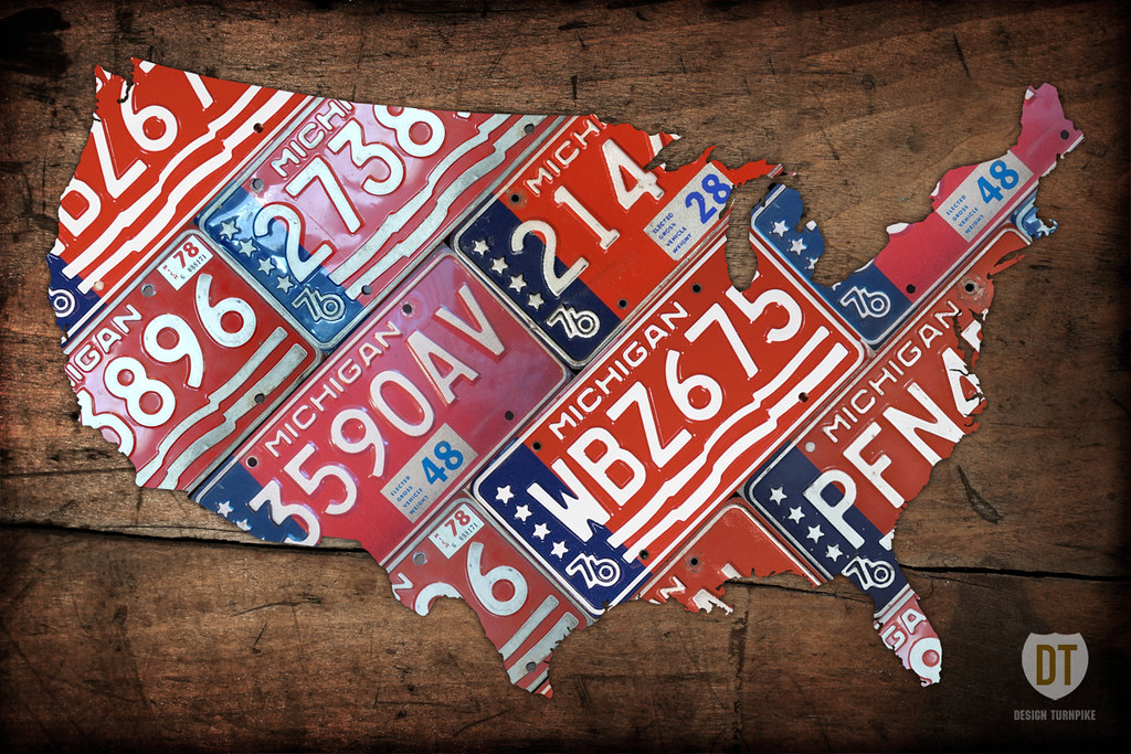 Bicentennial License Plate Map - Michigan by design turnpike