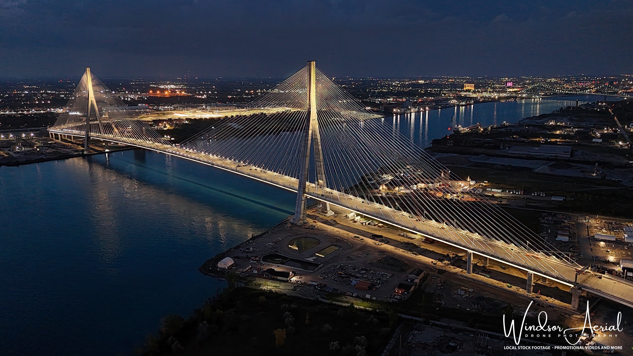 First Lighting of Gordie Howe Bridge by Windsor Aerial Drone Photography
